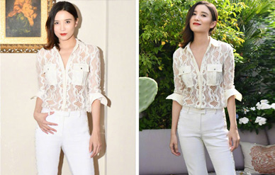 宋佳镂空透视小衫性感迷人，修身长裤显高挑身材！