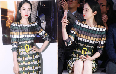 董璇雪肤红唇美艳十足，美腿并拢坐姿优雅迷人！